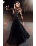  A-line High Neck Long Sleeves Buttons Floor-length Long Lace Prom Dresses