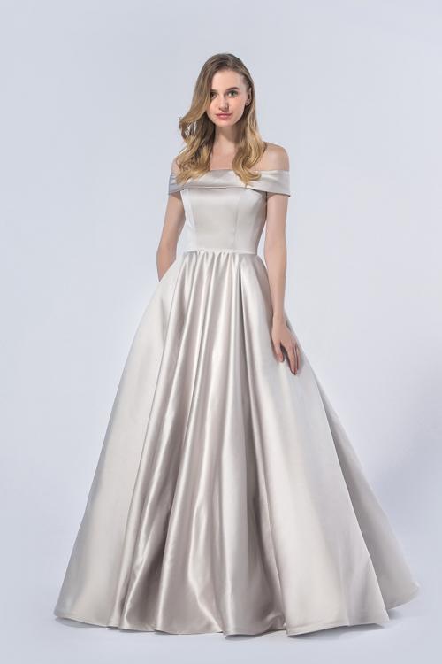  Princess Off-the-shoulder Floor-length Silver Bridesmaid Dress