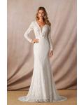  Elegant Mermaid Illusion Neck Long Sleeves Buttons Lace Sweep Train Long Wedding Dresses
