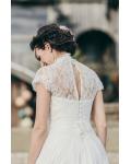 Short Sleeve V Neck A-line Long Chiffon Wedding Dress with Flower 