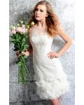 Beautiful Illusion Neck Sleeveless Sheath Flowers Decorated Lace Short Wedding Dress 