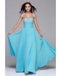 Beading Strapless Sweetheart Long Blue Chiffon A-line Prom Dress 