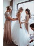  A-line Spaghetti Straps Sleeveless Lace Appliques Floor-length Long Wedding Dresses