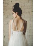 Shoulder Straps V Neck A-line Tiered Stripped Tulle Wedding Dress 