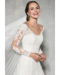 Illusion Neck Long Sleeves A-line Ivory Tulle Wedding Dress