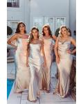 Simple Sheath/Column Spaghetti Straps Sleeveless Floor-length Long Charmeuse Bridesmaid Dresses