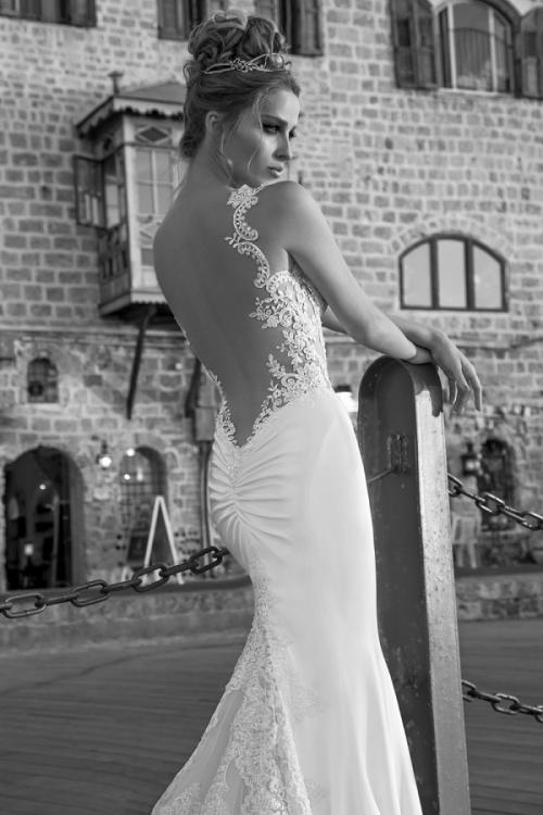 Sexy Meramid Lace Straps Long White Jersey Wedding Dress 