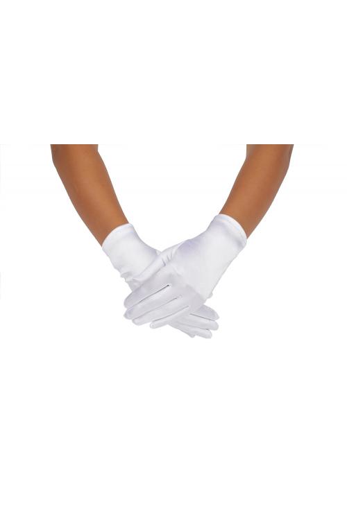 White Short Strentch Satin Dresss Up Gloves For Girls 2BL