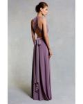 Haler V Neck Convetible Column Purple Long Bridesmaid Dress 