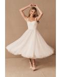  A-line Shoulder Straps Sweetheart Neckline Sleeveless Tea-length Short Tulle Wedding Dresses