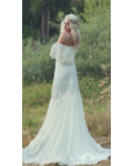 Casual Off Shoulder Boho Lace Ivory Rustic Wedding Dress 