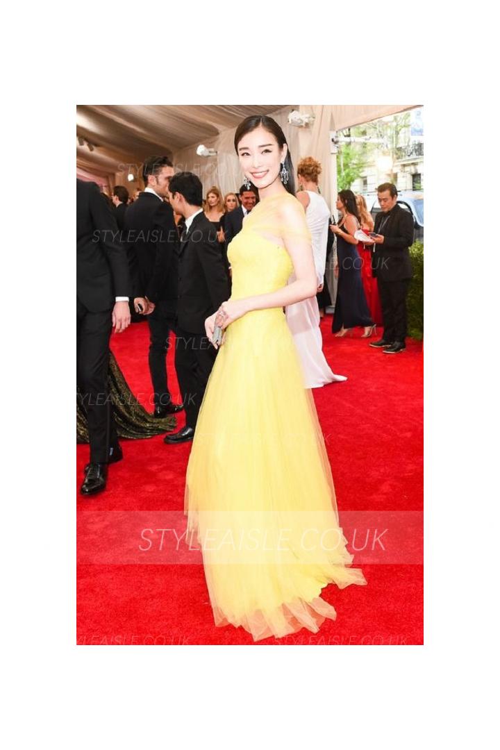  A-line One Shoulder Met Gala 2017 Inspired Yellow Prom Dress 