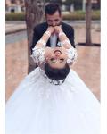 Lace Sleeves Long Ball Gown Tulle Wedding Dress 
