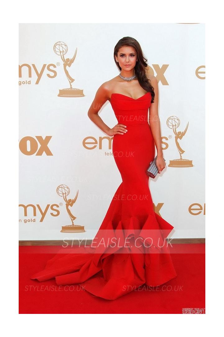 Charming Red Satin Mermaid Long Celebrity Red Capret Inspired Prom Dress 