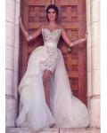Long Sleeve Lace Flared Organza overlay Lace Wedding Dress 