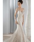 Gorgeous Lace Patterns overlay Tulle Mermaid Wedding Dress with Long Lace Appliqued Sheer Sleeves 