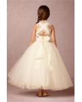 Vintage Inspired Lace Tulle Rustic Wedding Flower Girl Dress with Bow 