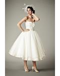 Retro Vintage Strapless Lace Tea Length Wedding Dress 