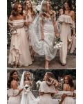 Off-the-shoulder & V-neck Split Floor-length Long Chiffon Bridesmaid Dresses with 3 Styles (A/B/C)