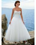 Beautiful Strapless Sweetheart Hand Made Flower Appliques Ball Gown Tea Length Tulle Wedding Dress 