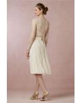 Vintage Illusion Jewel Neck Lace Appliqued A-line Knee Length Chiffon Wedding Dress 