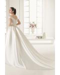 Off-the-shoulder Lace Bodice Ball Gown Satin Wedding Dress with Bow 