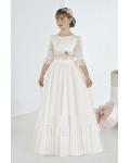 Boho Flutter Lace Sleeves Long A-line 1 st Communion Dress with Flower