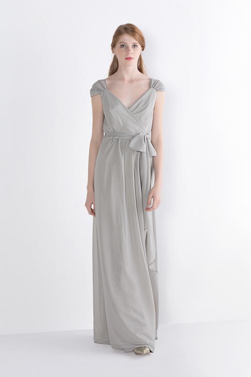 Floor-length Sleeveless Zipper Silver Chiffon Cap Sleeve Bridesmaid Dresses