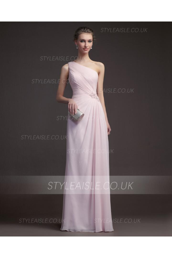 Charming Sheath/Column One Shoulder Beading Floor-length Chiffon Prom Dresses 