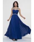 Illusion Neck A-line Long Royal Blue Chiffon Prom Dress 