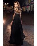  A-line High Neck Long Sleeves Buttons Floor-length Long Lace Prom Dresses