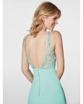Sparkly Sleeveless A-line Turquoise Long Chiffon Prom Dress with Slit