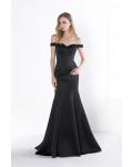 Simple Off Shoulder Black Mermaid Long Satin Prom Dress 