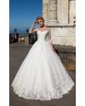Illusion Neck Off Shoulder Long Lace Embroidery White Tulle Wedding Dress