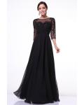 Illusion Jewel Neck Lace Bodice A-line Chiffon Prom Dress with3/4 Sleeves 