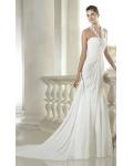 Sleeveless Halter Neck Crystal Detailling A-line Chiffon Bridal Dress with Flowers 