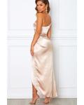 Simple One Shoulder Sleeveless Split Ankle-length Long Blush Stretch Satin Bridesmaid Dresses