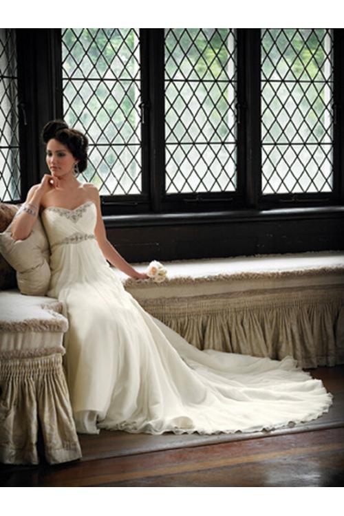 Timeless Empire A-line Crystal Beaded Neck Chiffon Wedding Dress 
