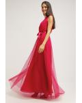 Simple Sleeveless One Shoulder Long Pleatded Tulle Bridesmaid Dress with Sash 