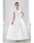  Jewel Neck Short Sleeve Lace Pearl Detailing Floor-length Long Organza Communion Dresses