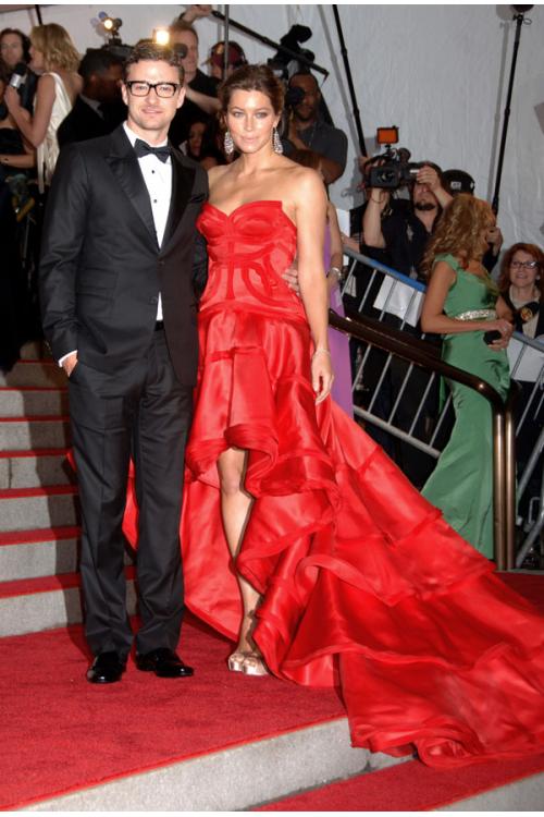 2009 Met Ball Red Carpet Red High Low Ruffles Prom Dress 