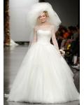 Off-the-shoulder Ball Gown Tulle Wedding Dress with Long Lace Sleeves 