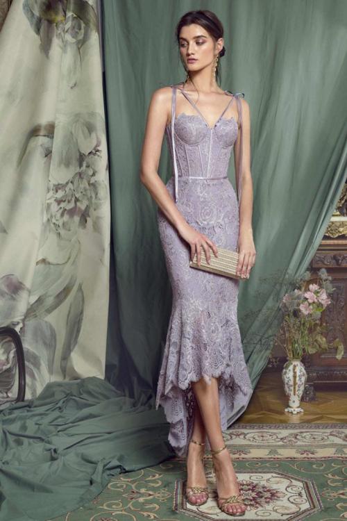  Trumpet/Mermaid Spaghetti Straps Sleeveless Lace Asymmetrical/High Low Short Prom Dress