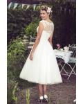 Tea Length Illusion Neck Lace Bodice A-line Tulle Wedding Dress 
