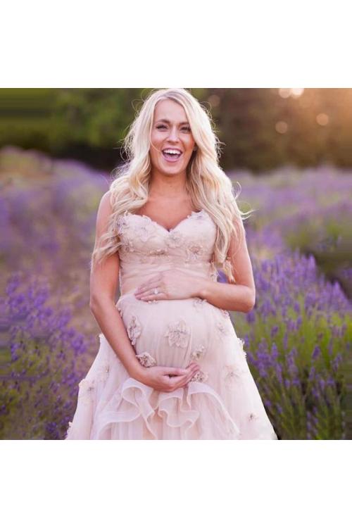 Beautiful Maternity Strapless Pink Floral Lace Organza Wedding Dress 