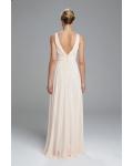 Sleeveless V Back Long Champagne Chiffon Bridesmaid Dress 