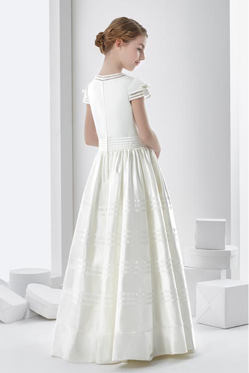 Ball Gown Short Sleeve Bow(s) Floor-length Satin Communion Dress