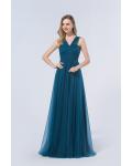 Tulle Zipper V-neck Floor-length Natural Bridesmaid Dresses