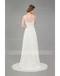 Illusion Neck Lace Appliques Long Ivory Empire A-line Chiffon Beach Wedding Dress with Cape