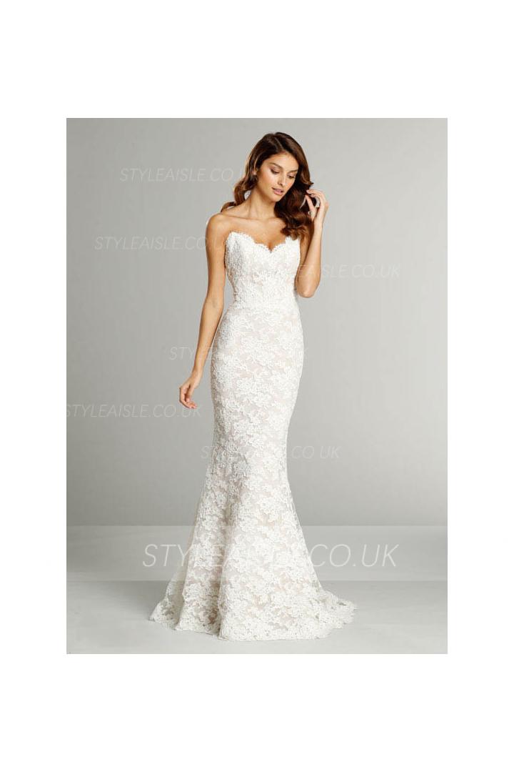 Strapless Sweetheart Lace Pattens Trumpet Wedding Dress 